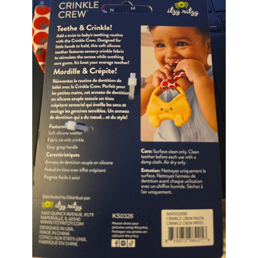 Silicone Baby Teether BPA Free Crinkle Fabric Pasta Itzy Ritzy Teething